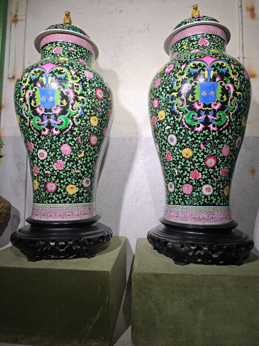 Pair Of Monumental 19th Century Famille Verte Samson Porcelain Vases – 190cm High-photo-2