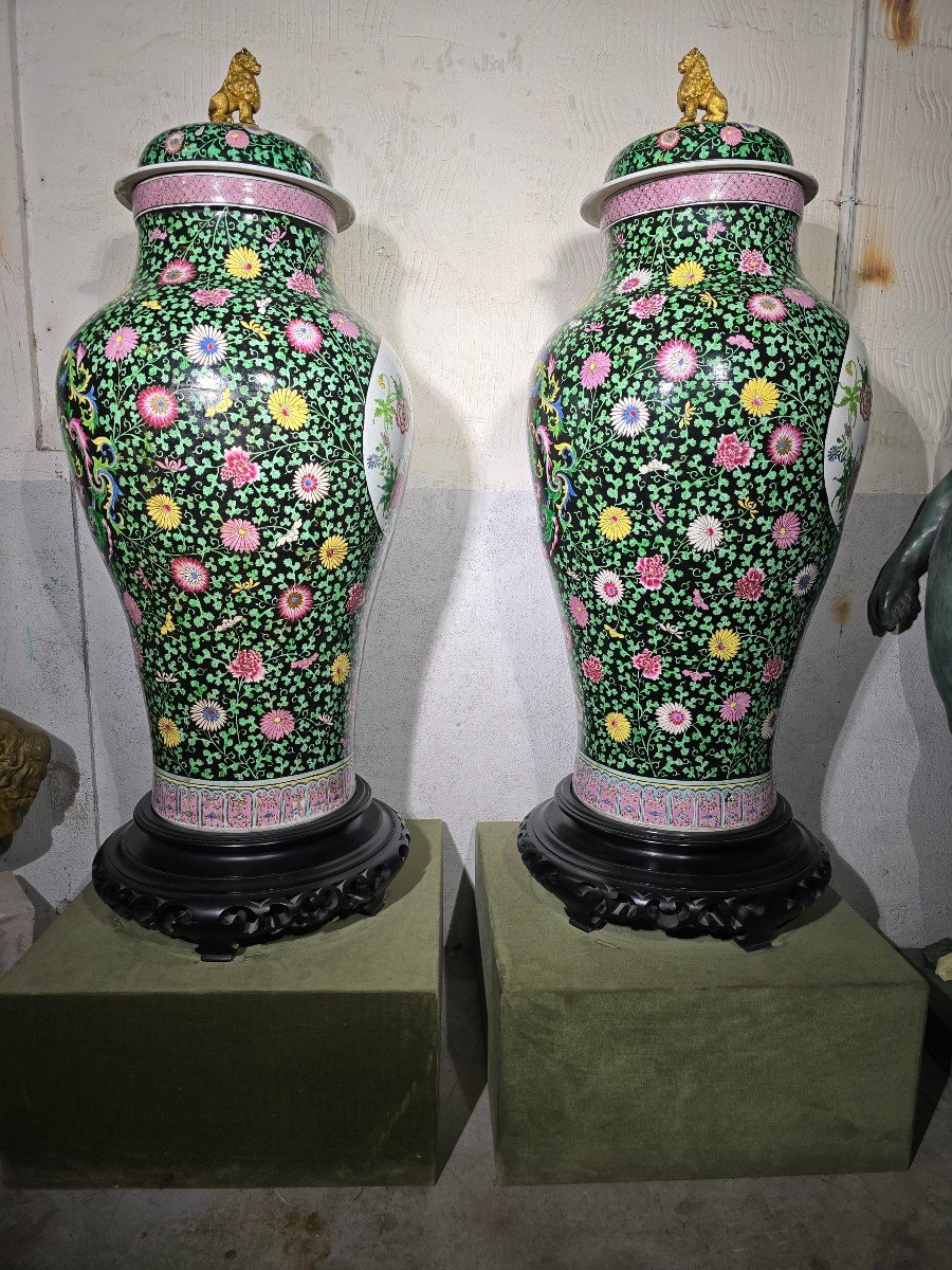 Pair Of Monumental 19th Century Famille Verte Samson Porcelain Vases – 190cm High-photo-4