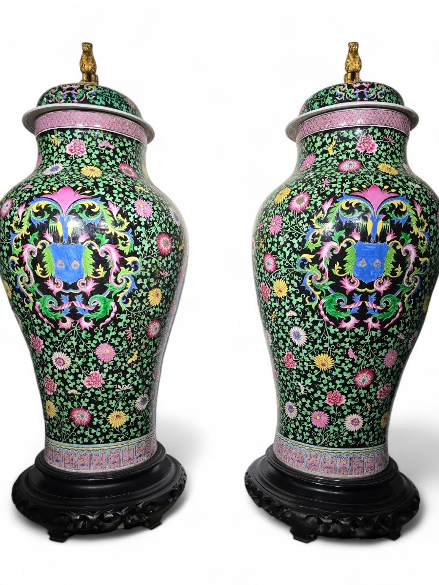 Pair Of Monumental 19th Century Famille Verte Samson Porcelain Vases – 190cm High-photo-7