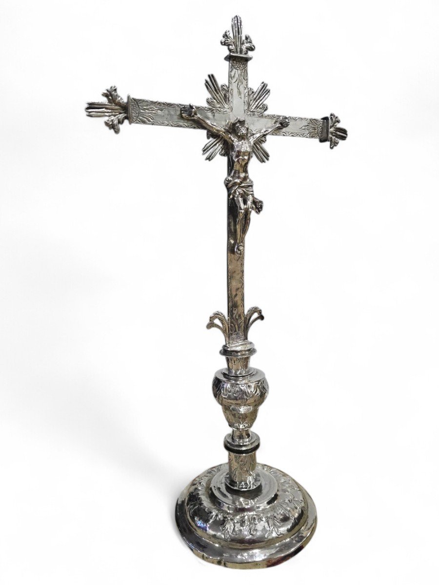 Croix d'Autel Espagnole En Argent Massif De Grande Valeur – XVIe Siècle-photo-4