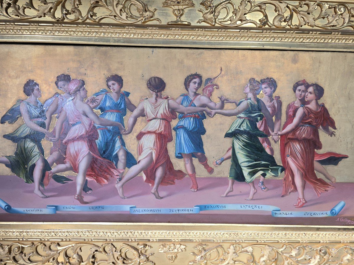 19th Century Italian Oil Painting – “apollo And The Muses Dancing” By Antonio Cost-photo-3