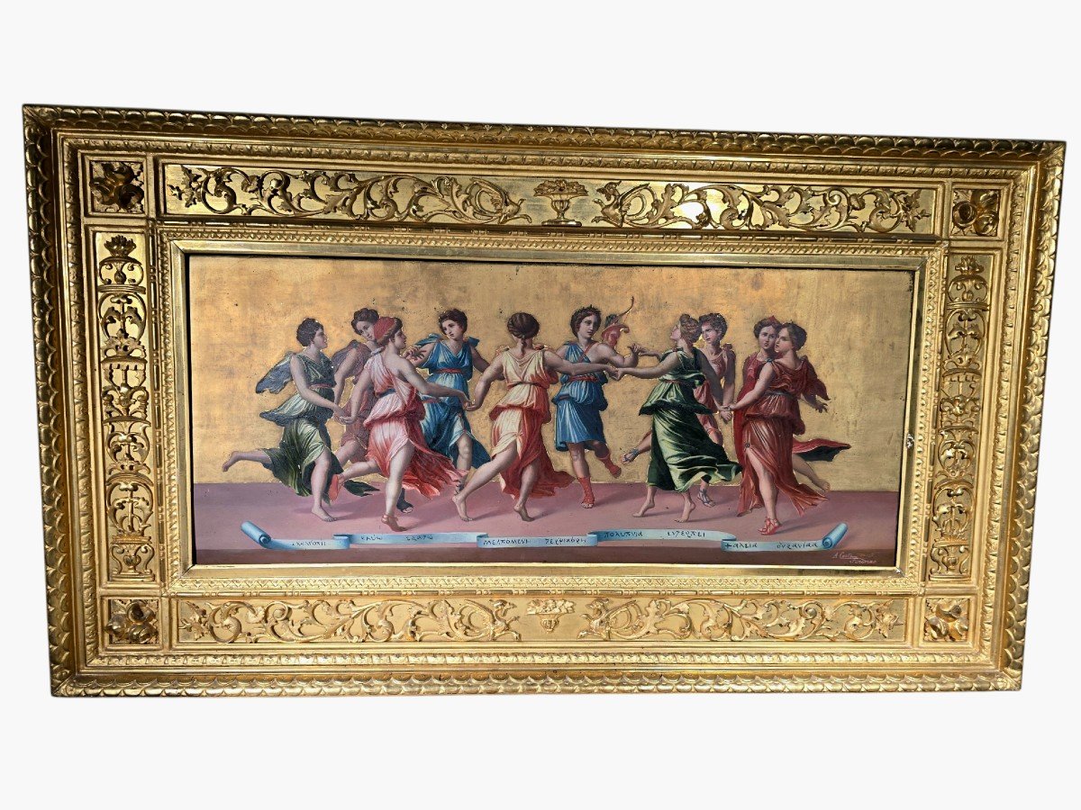 19th Century Italian Oil Painting – “apollo And The Muses Dancing” By Antonio Cost-photo-3