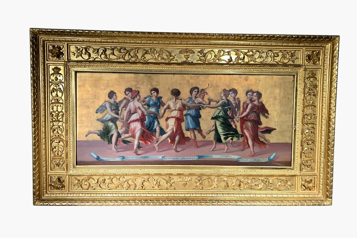 19th Century Italian Oil Painting – “apollo And The Muses Dancing” By Antonio Cost-photo-5