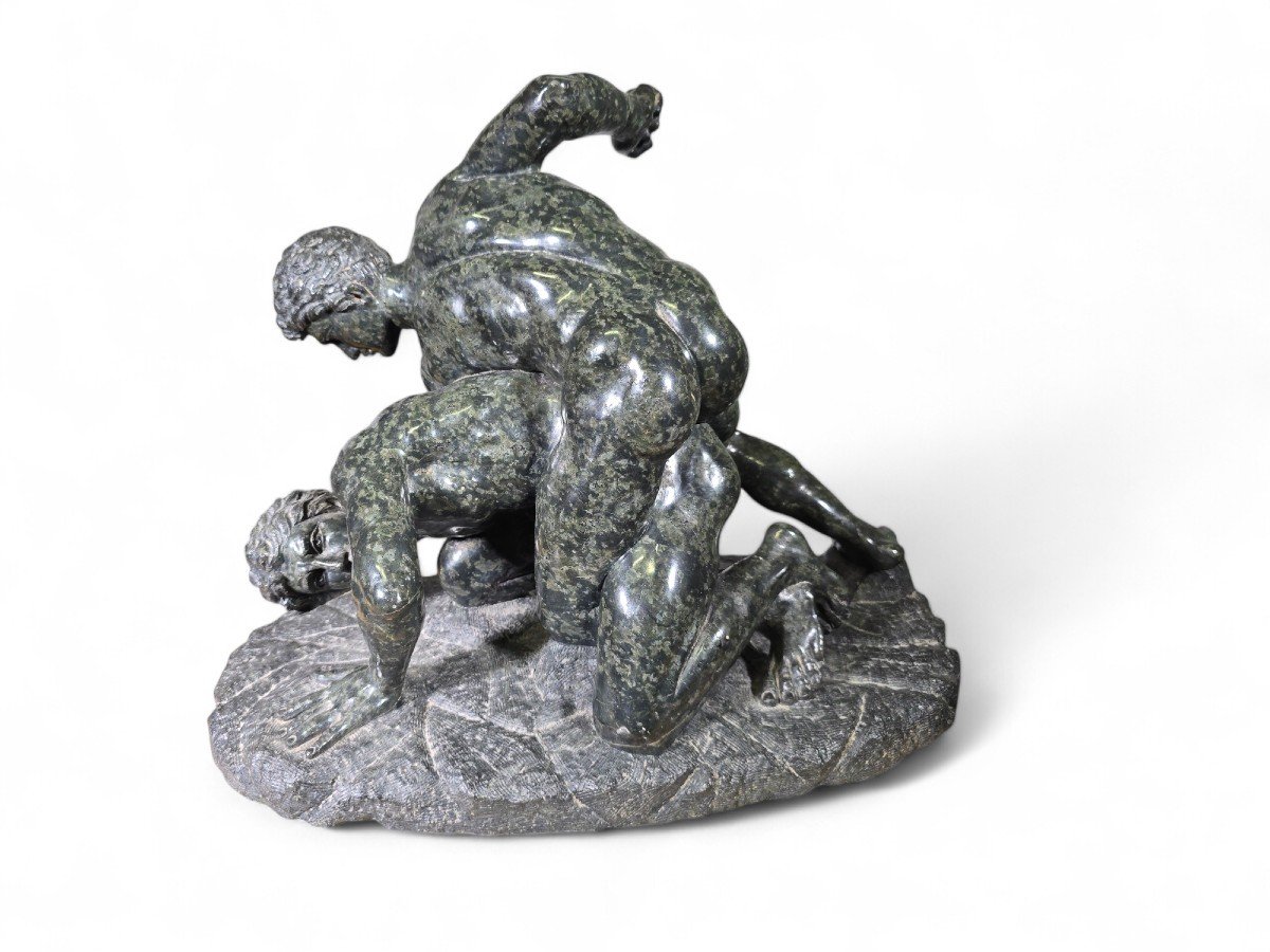 19th Century Italian Grand Tour Sculpture – Serpentine Marble Uffizi Wrestlers-photo-5