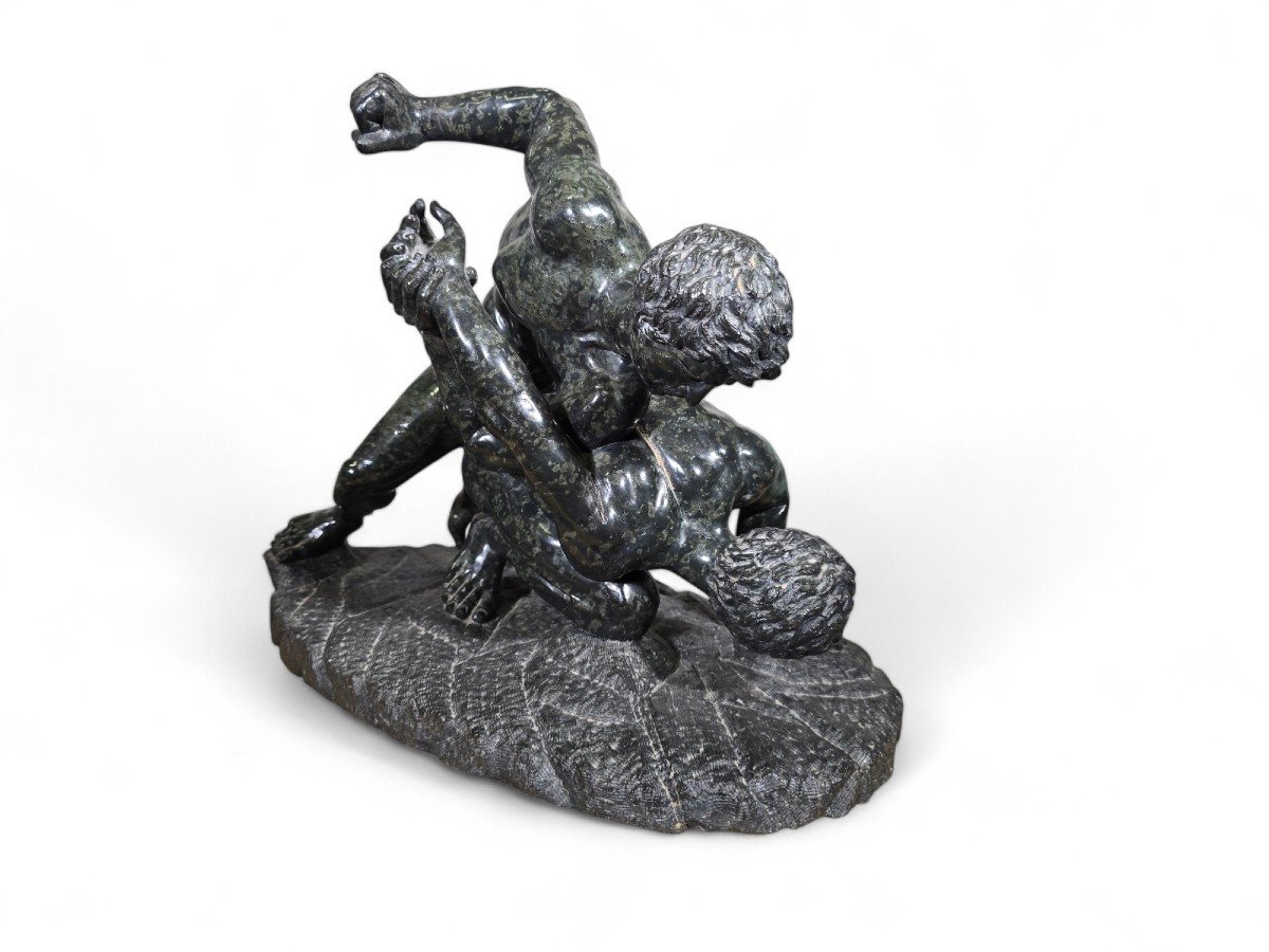 19th Century Italian Grand Tour Sculpture – Serpentine Marble Uffizi Wrestlers-photo-7