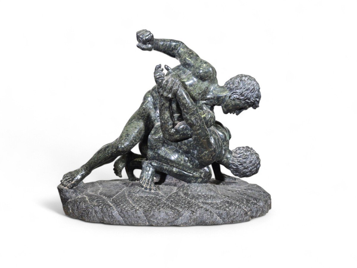 19th Century Italian Grand Tour Sculpture – Serpentine Marble Uffizi Wrestlers-photo-8