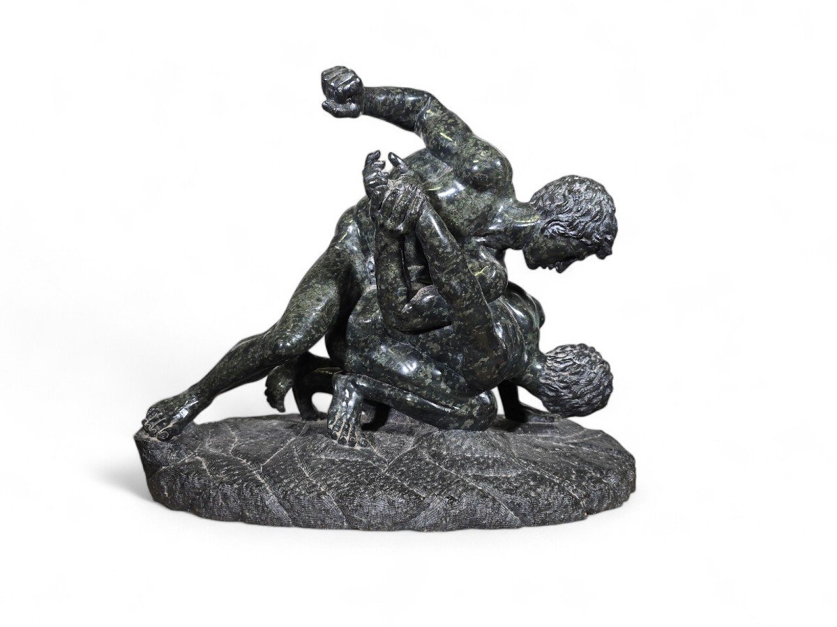 19th Century Italian Grand Tour Sculpture – Serpentine Marble Uffizi Wrestlers