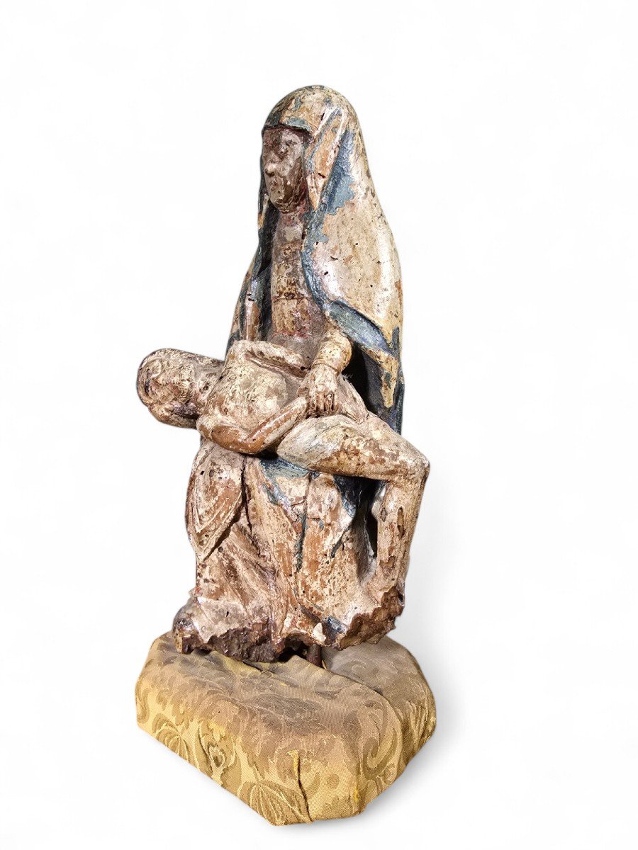 Sculpture Rare De La Pietà En Bois Polychrome Française Du XVIe Siècle-photo-4