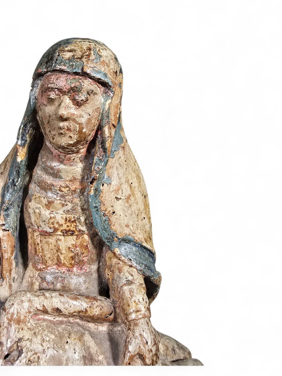 Sculpture Rare De La Pietà En Bois Polychrome Française Du XVIe Siècle-photo-5