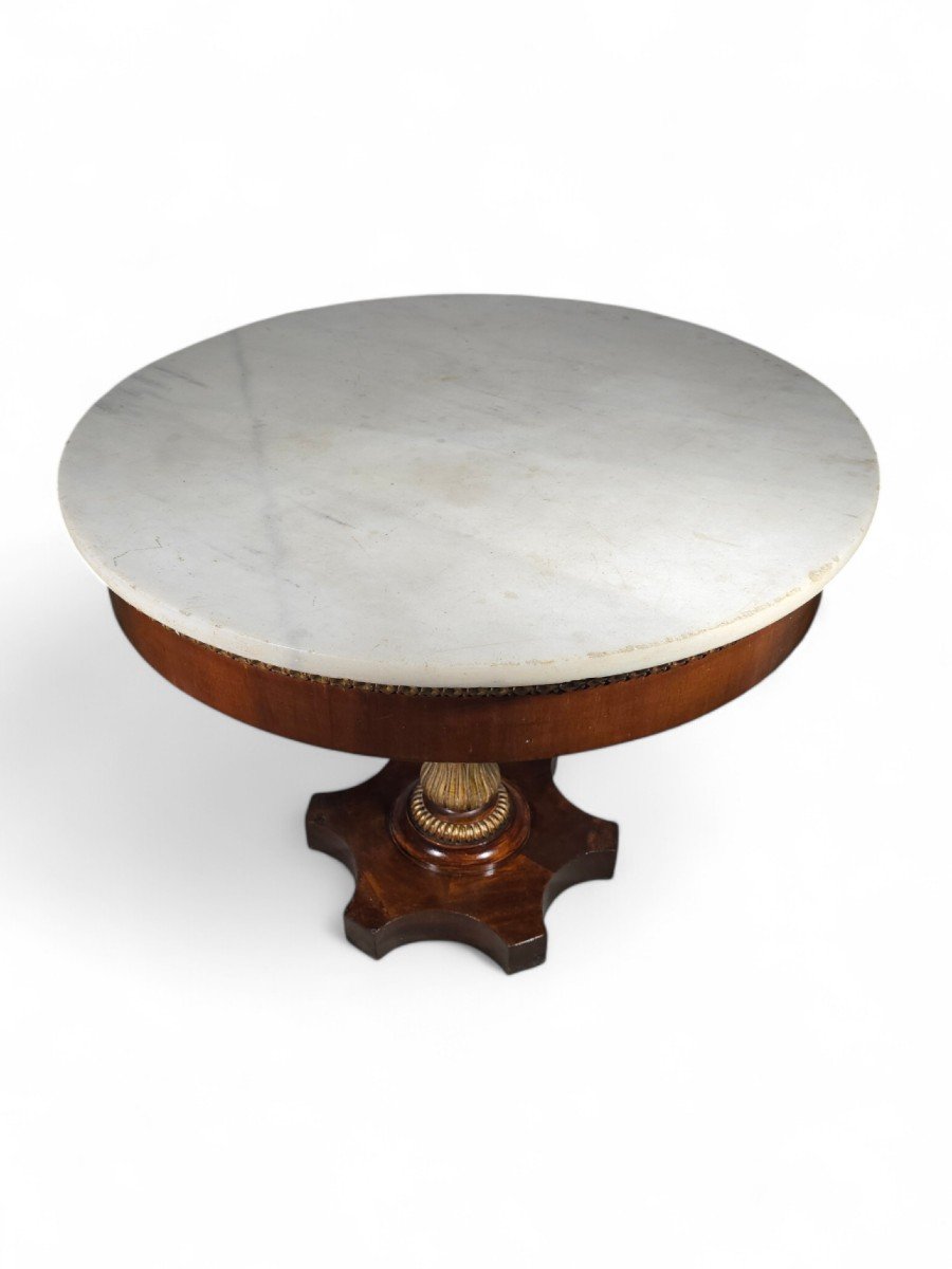 Elegant 19th Century Italian Round Center Table With Carrara Marble Top-photo-2