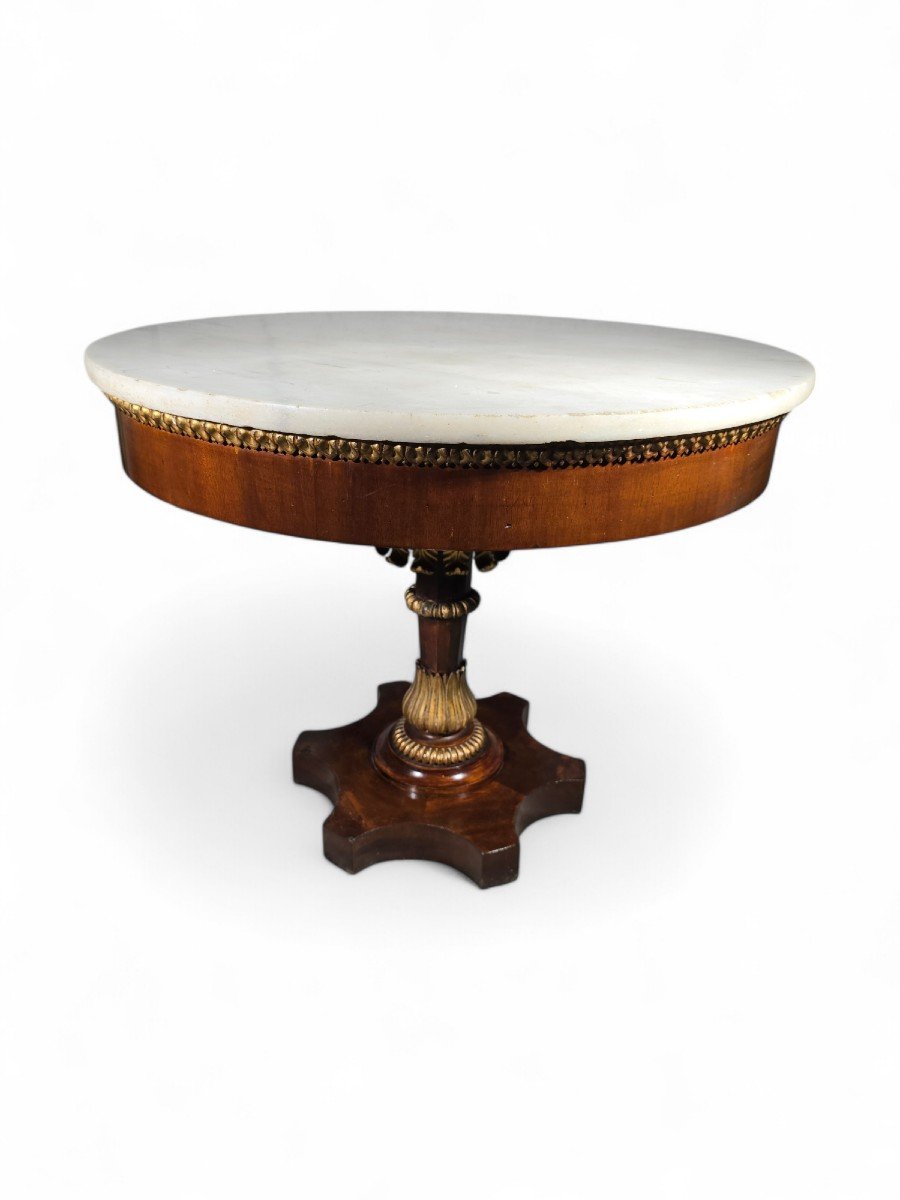 Elegant 19th Century Italian Round Center Table With Carrara Marble Top-photo-2