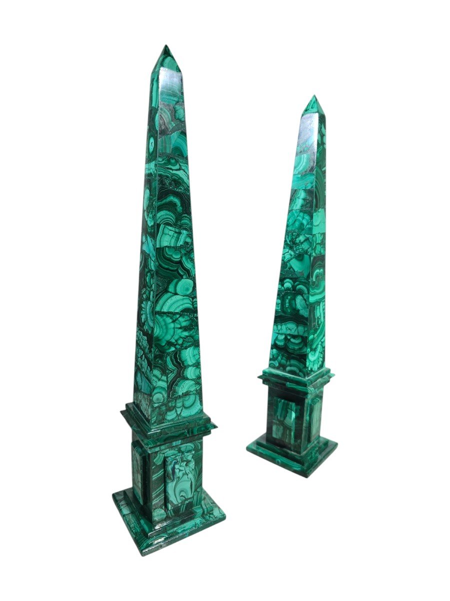 Pair Of Malachite Obelisks, Mid 20th Century-photo-2