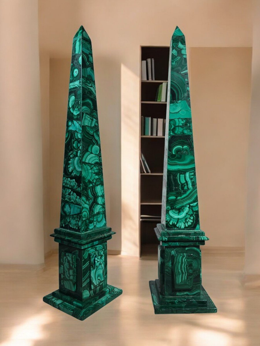 Pair Of Malachite Obelisks, Mid 20th Century-photo-3