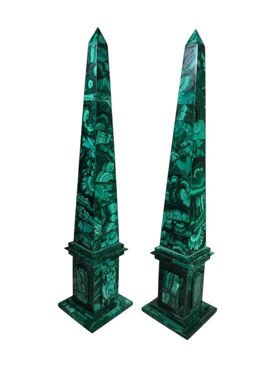 Pair Of Malachite Obelisks, Mid 20th Century-photo-4