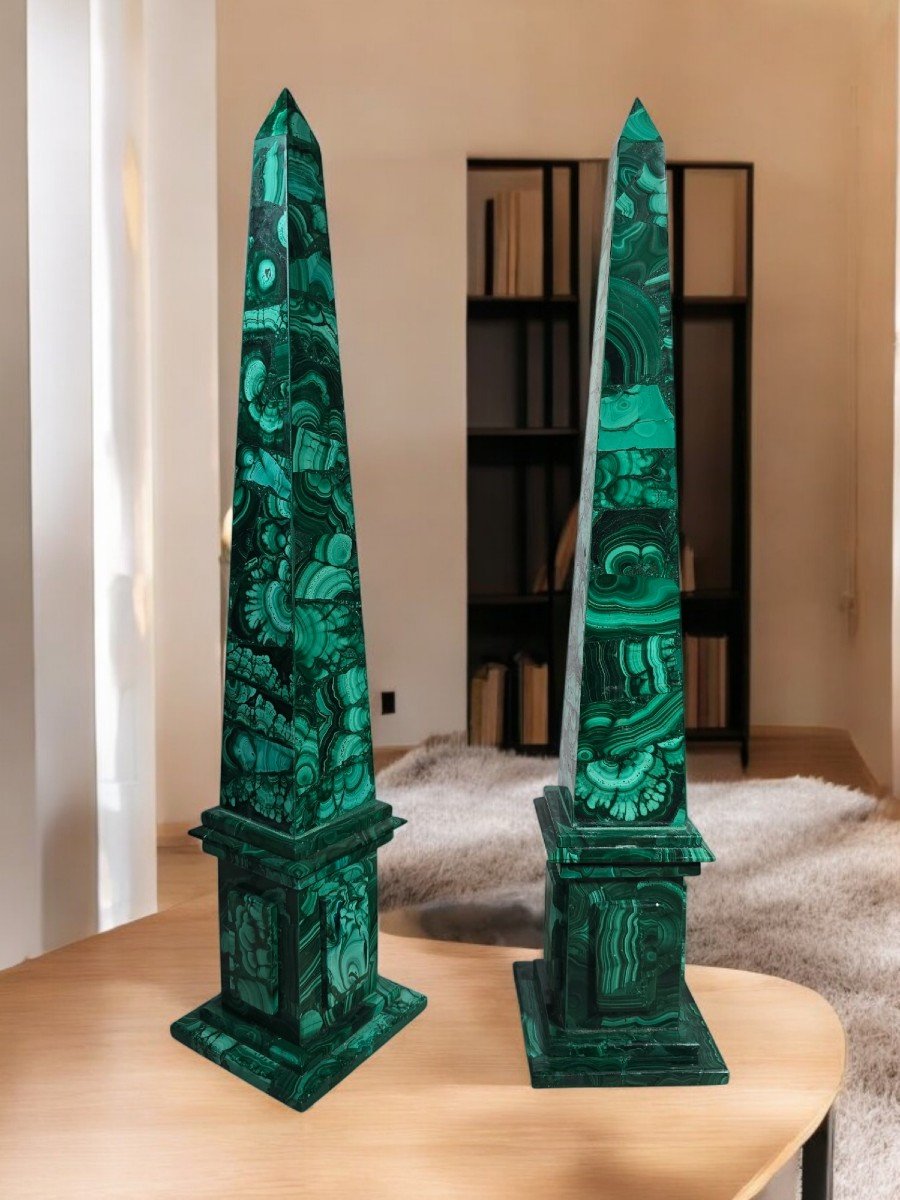 Pair Of Malachite Obelisks, Mid 20th Century-photo-1