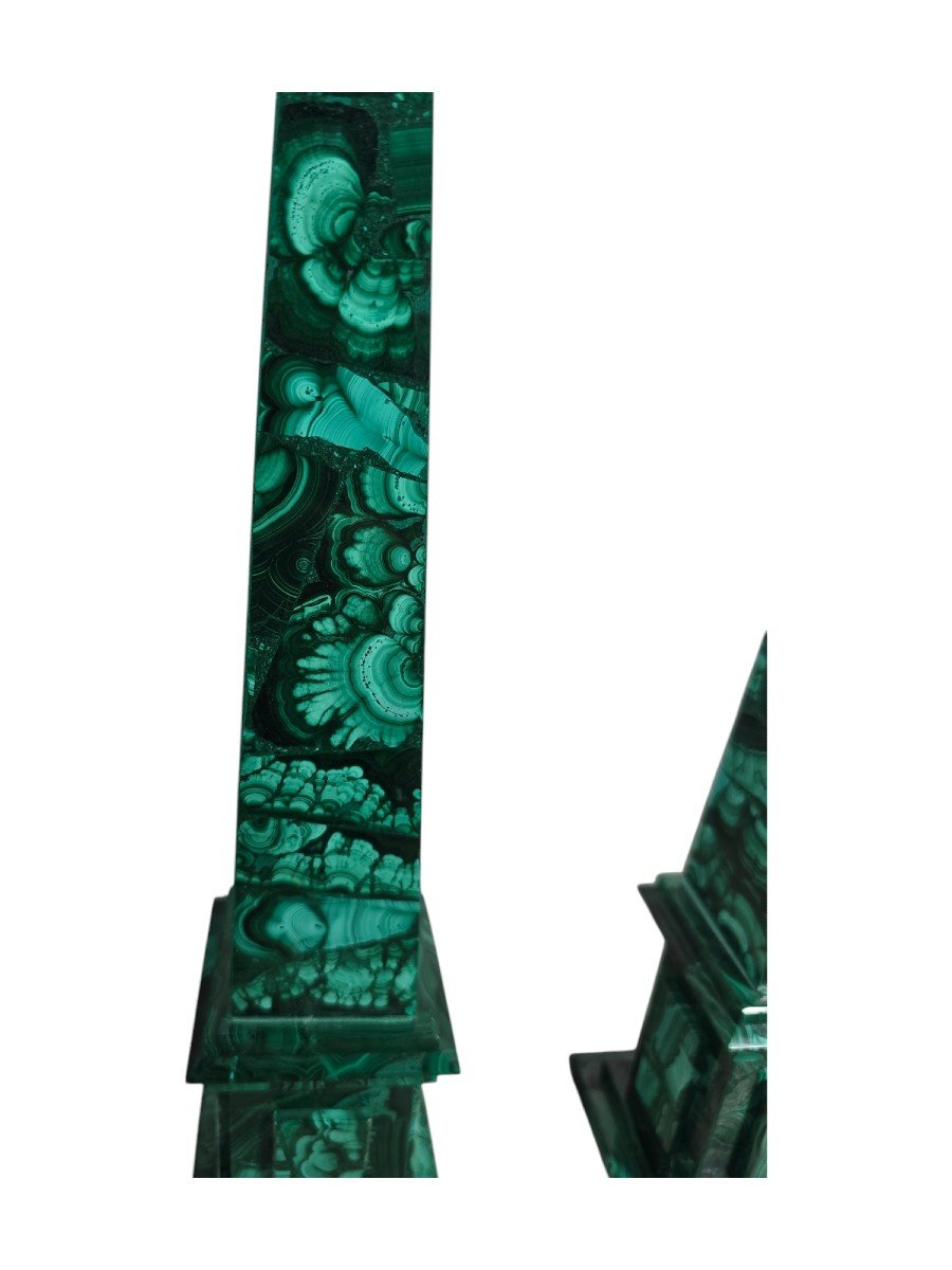 Pair Of Malachite Obelisks, Mid 20th Century-photo-2