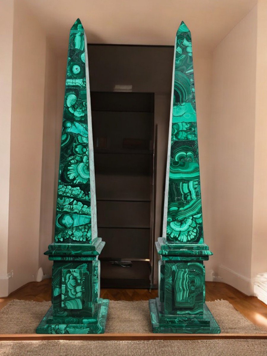 Pair Of Malachite Obelisks, Mid 20th Century-photo-4