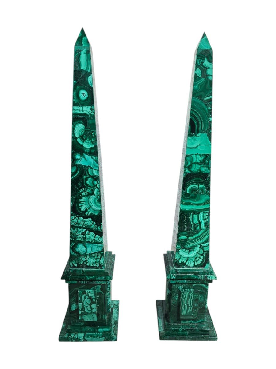 Pair Of Malachite Obelisks, Mid 20th Century-photo-5