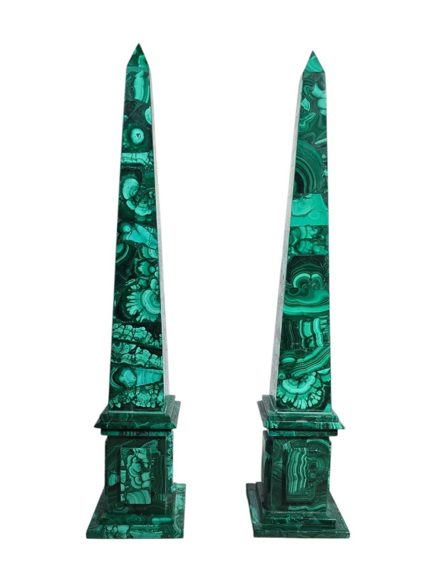 Pair Of Malachite Obelisks, Mid 20th Century-photo-6