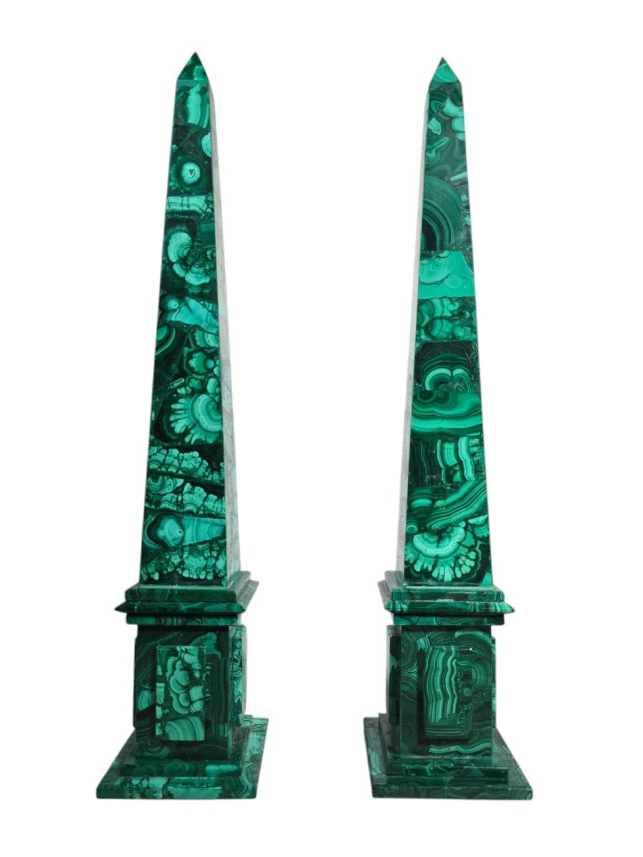 Pair Of Malachite Obelisks, Mid 20th Century-photo-7