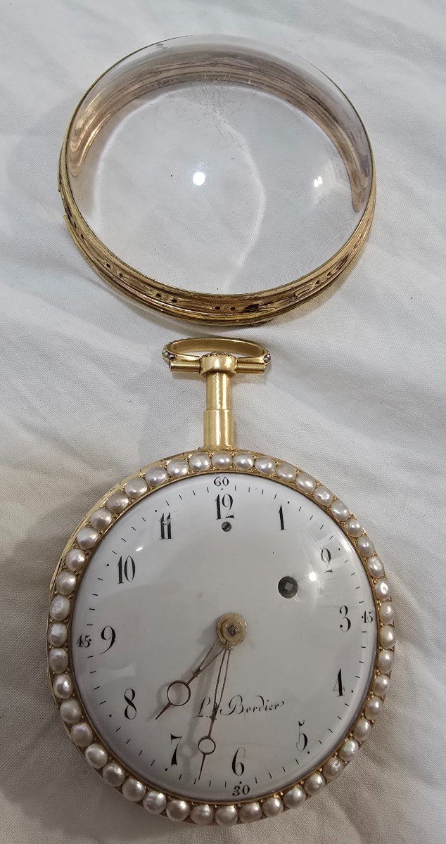 Montre De Poche En Or 18 Carats Leonard Bordier Avec Perles Et émail – Fabriquée Pour Le Marché-photo-1