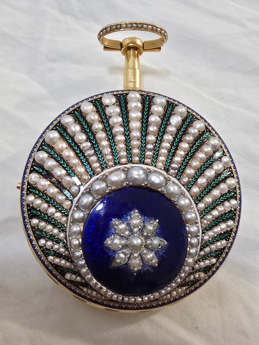 Leonard Bordier 18ct Gold Pocket Watch With Pearls And Enamel – Made For The Market-photo-2