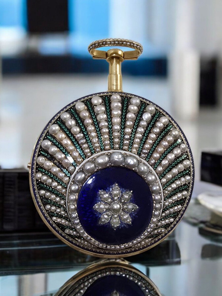 Leonard Bordier 18ct Gold Pocket Watch With Pearls And Enamel – Made For The Market-photo-3