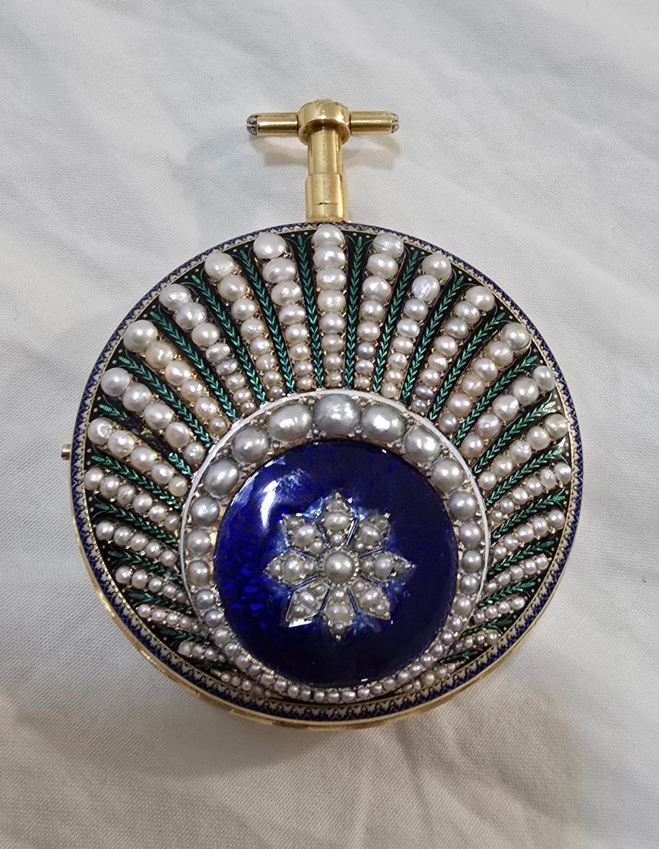 Leonard Bordier 18ct Gold Pocket Watch With Pearls And Enamel – Made For The Market-photo-6