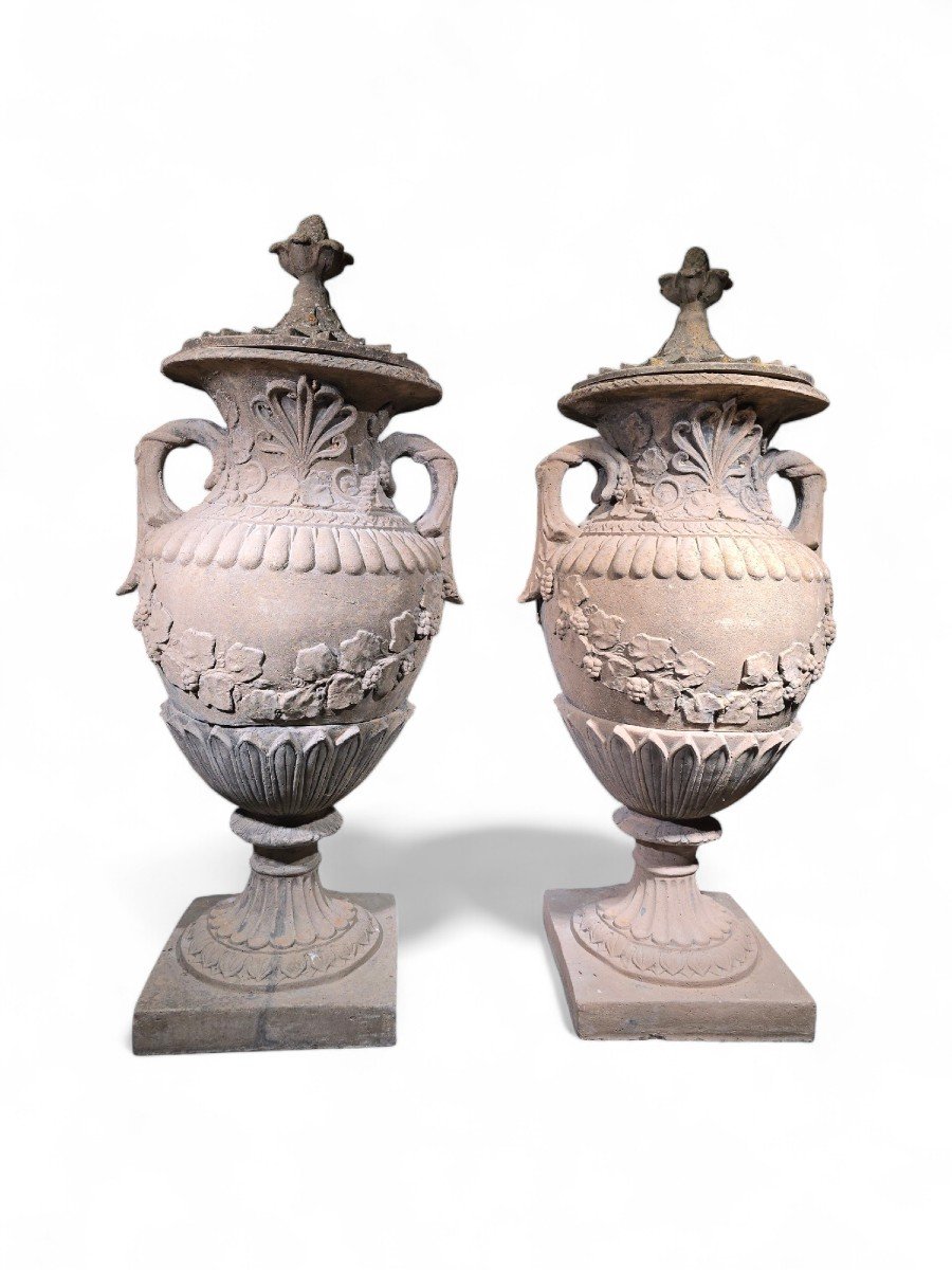 Paire De Grands Vases En Terre Cuite – 150 Cm De Haut, Années 1940-photo-4