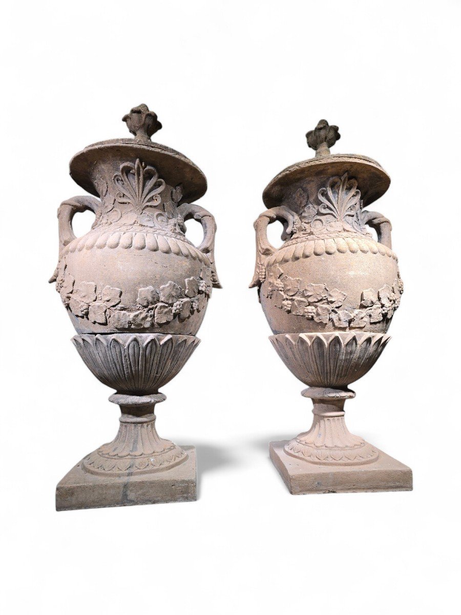 Paire De Grands Vases En Terre Cuite – 150 Cm De Haut, Années 1940-photo-8