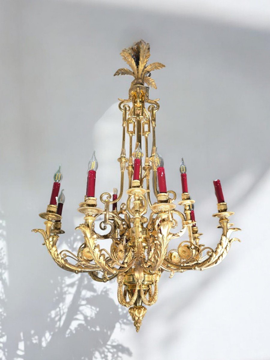 Lustre Français En Bronze Doré Du XIXe Siècle – 16 Lumières-photo-4