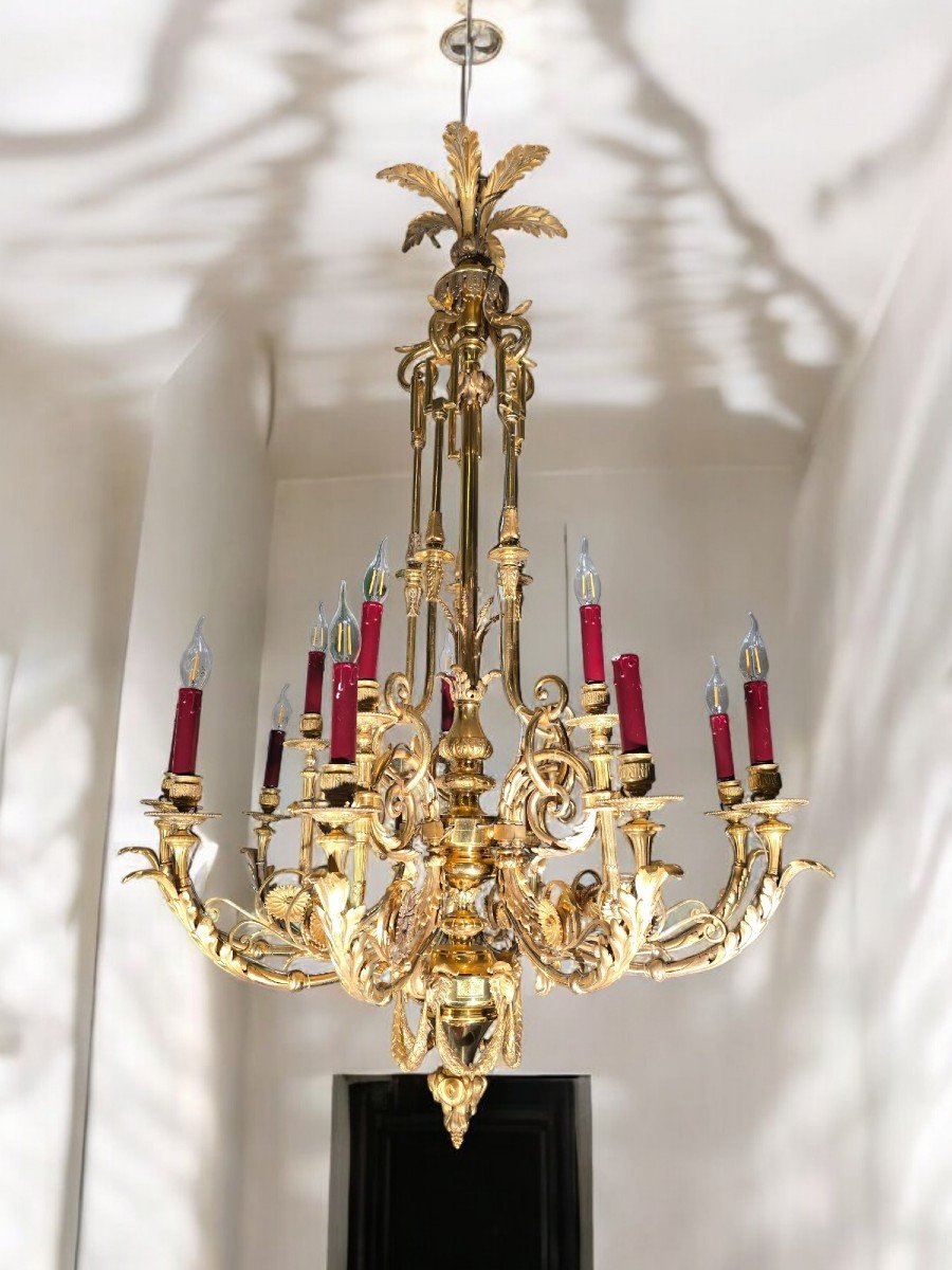 Lustre Français En Bronze Doré Du XIXe Siècle – 16 Lumières-photo-5