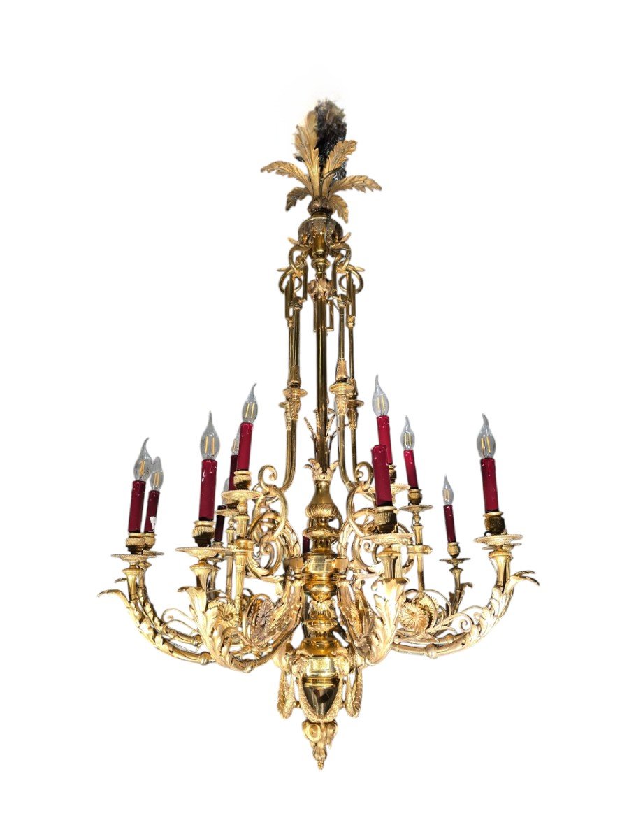 Lustre Français En Bronze Doré Du XIXe Siècle – 16 Lumières-photo-6