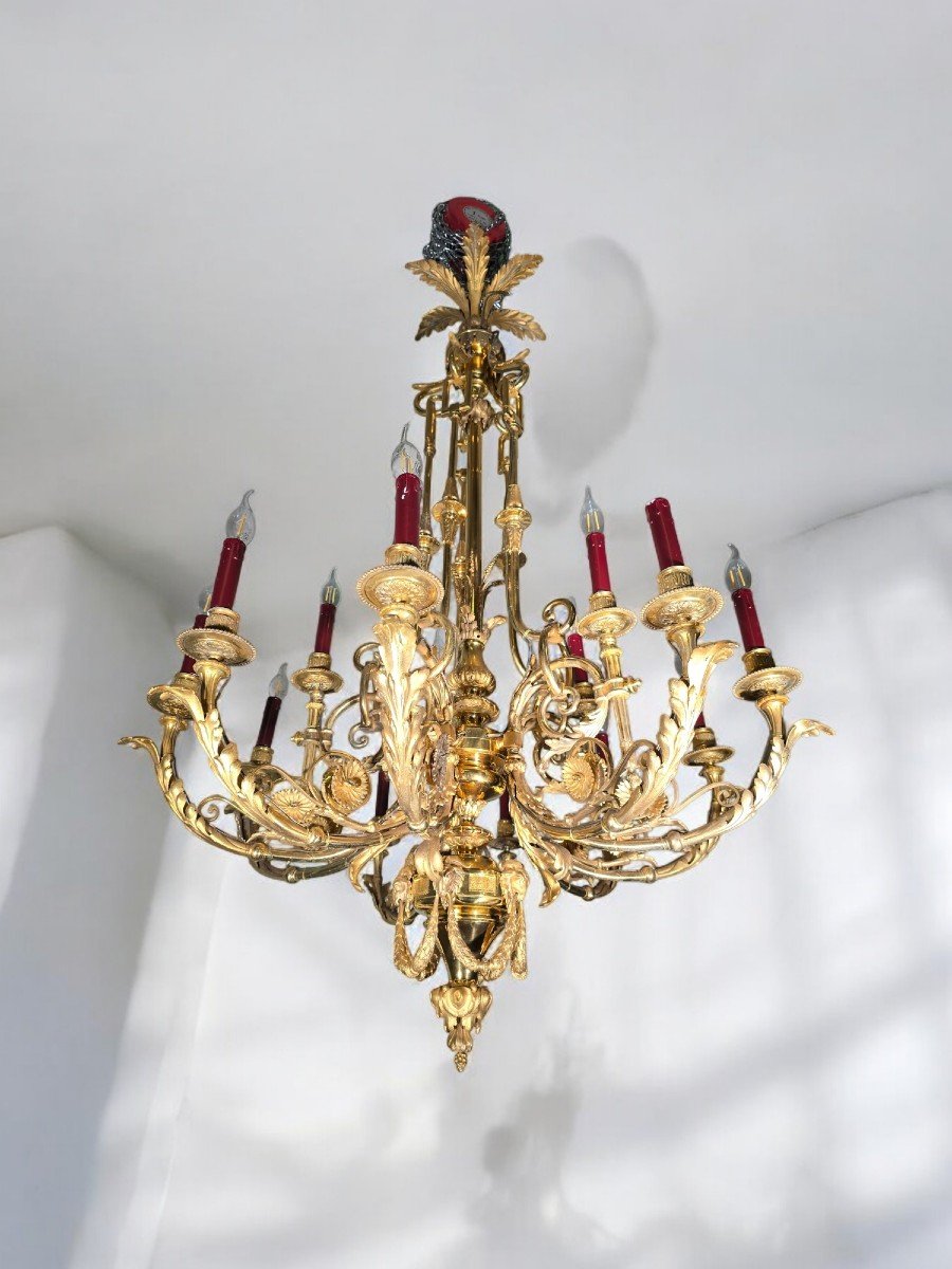 Lustre Français En Bronze Doré Du XIXe Siècle – 16 Lumières-photo-7