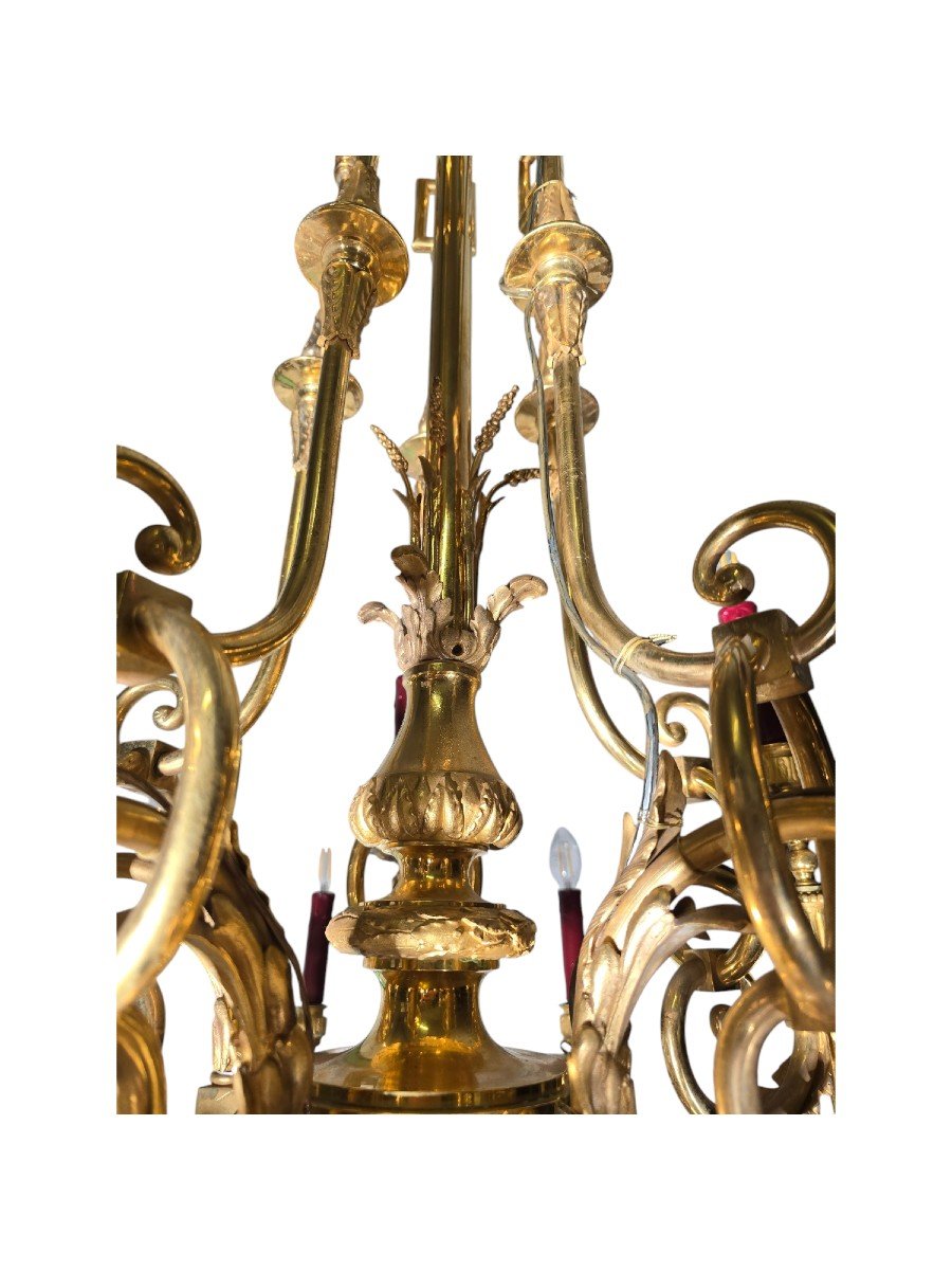 Lustre Français En Bronze Doré Du XIXe Siècle – 16 Lumières-photo-8