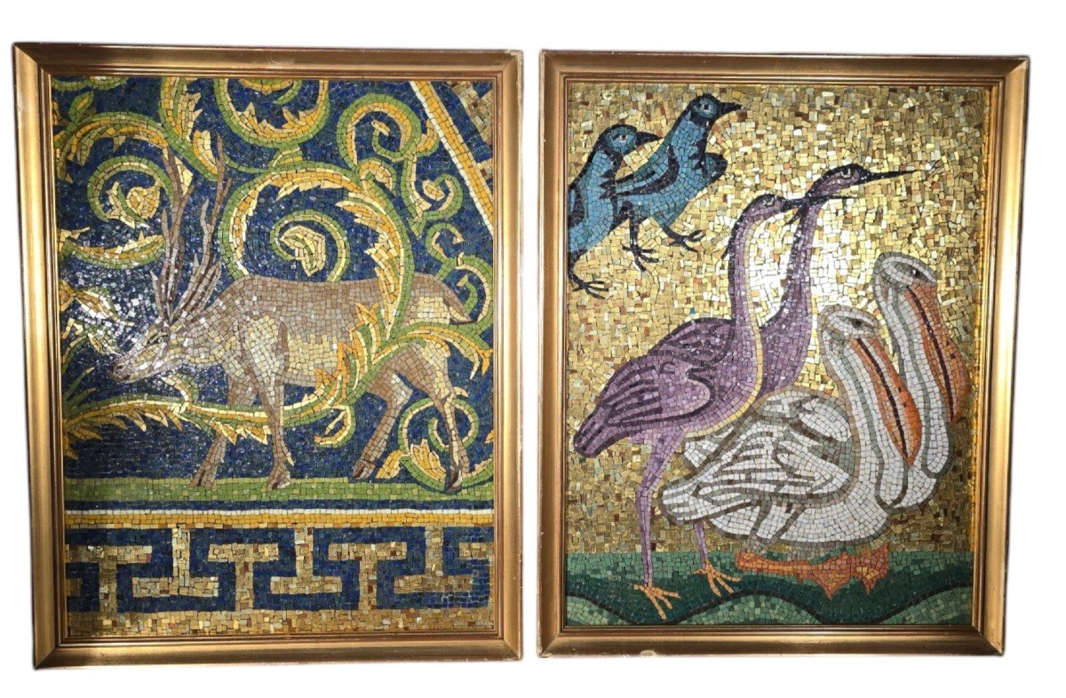 Pair Of Elegant Italian Mosaics, 19th Century