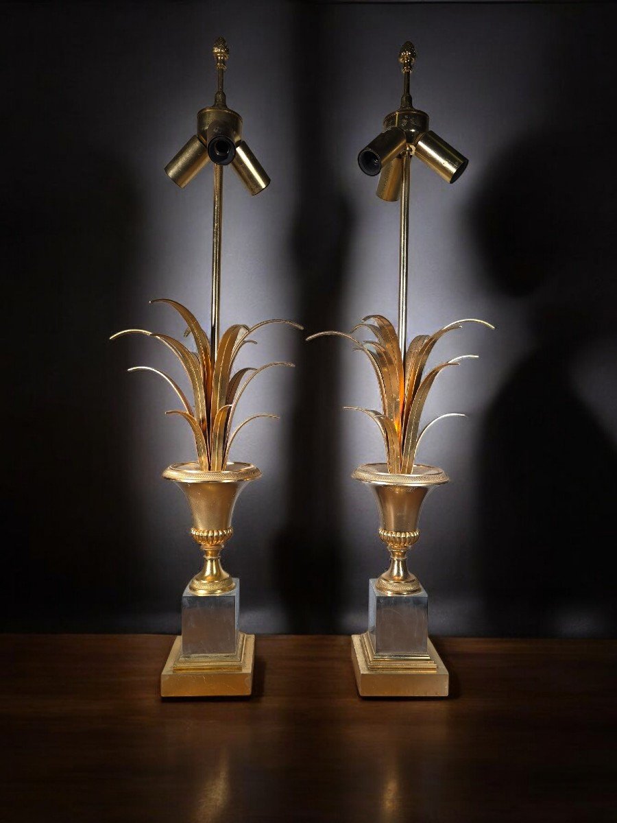 Pair Of French Pineapple Lamps Maison Jansen-photo-3