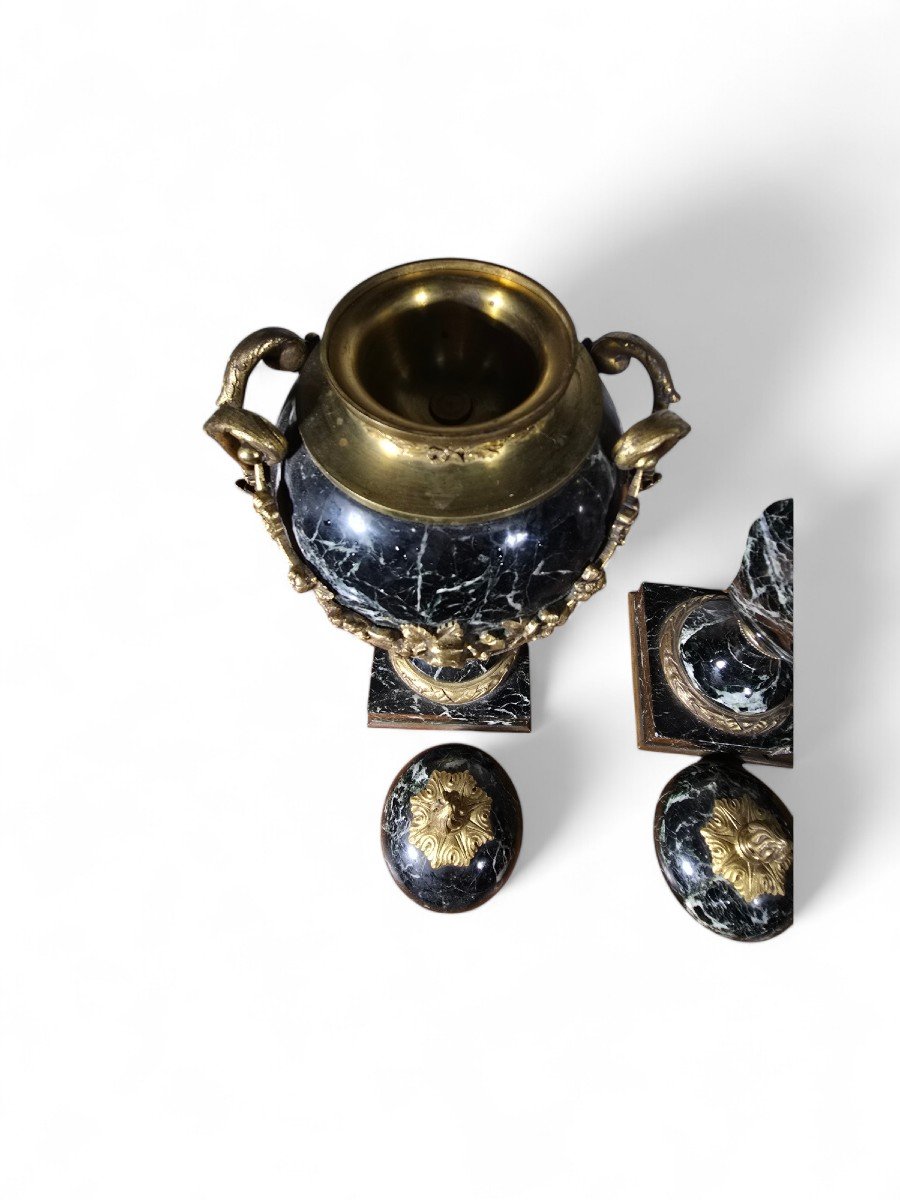 Pair Of French Marble Vases With Gilt Bronze Decorations, 19th Century-photo-3