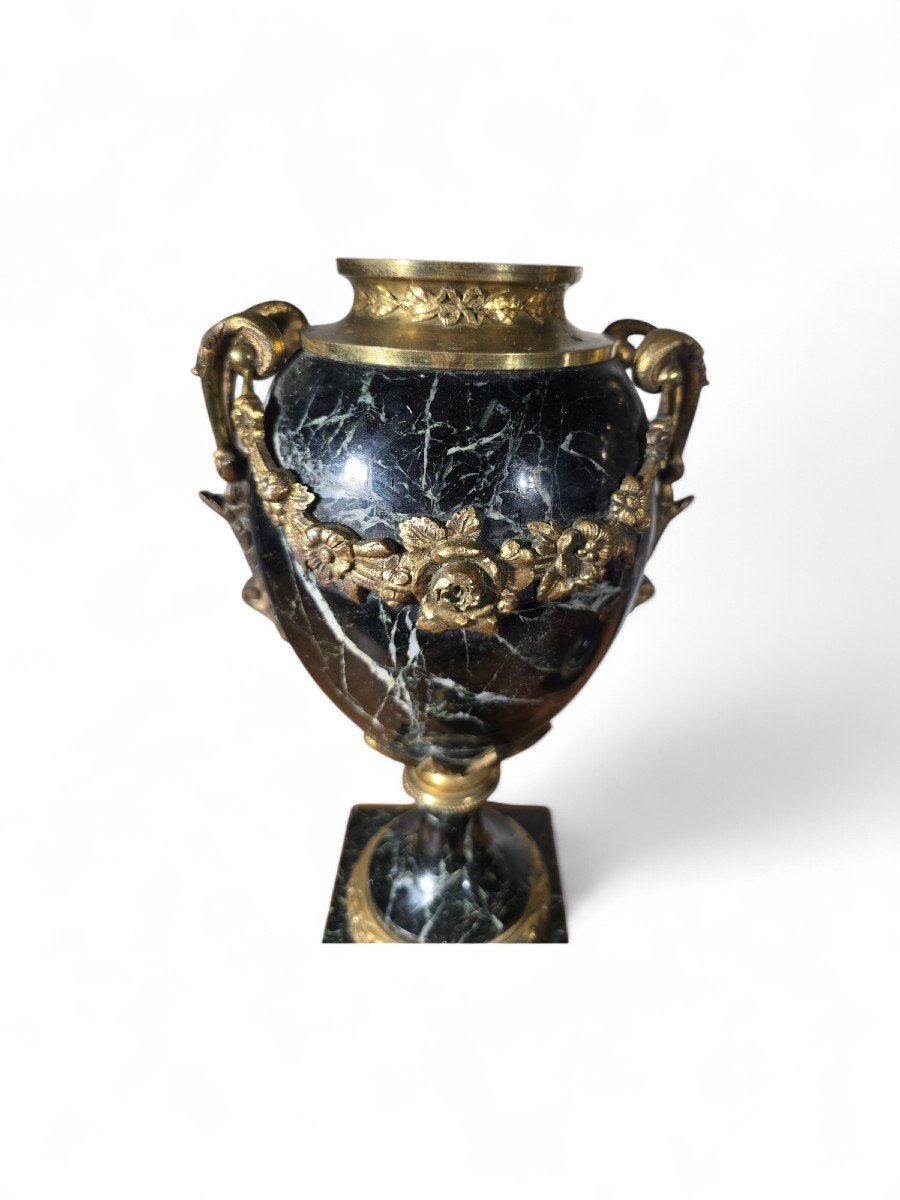 Paire De Vases Français En Marbre à Décorations En Bronze Doré, 19ème Siècle-photo-2