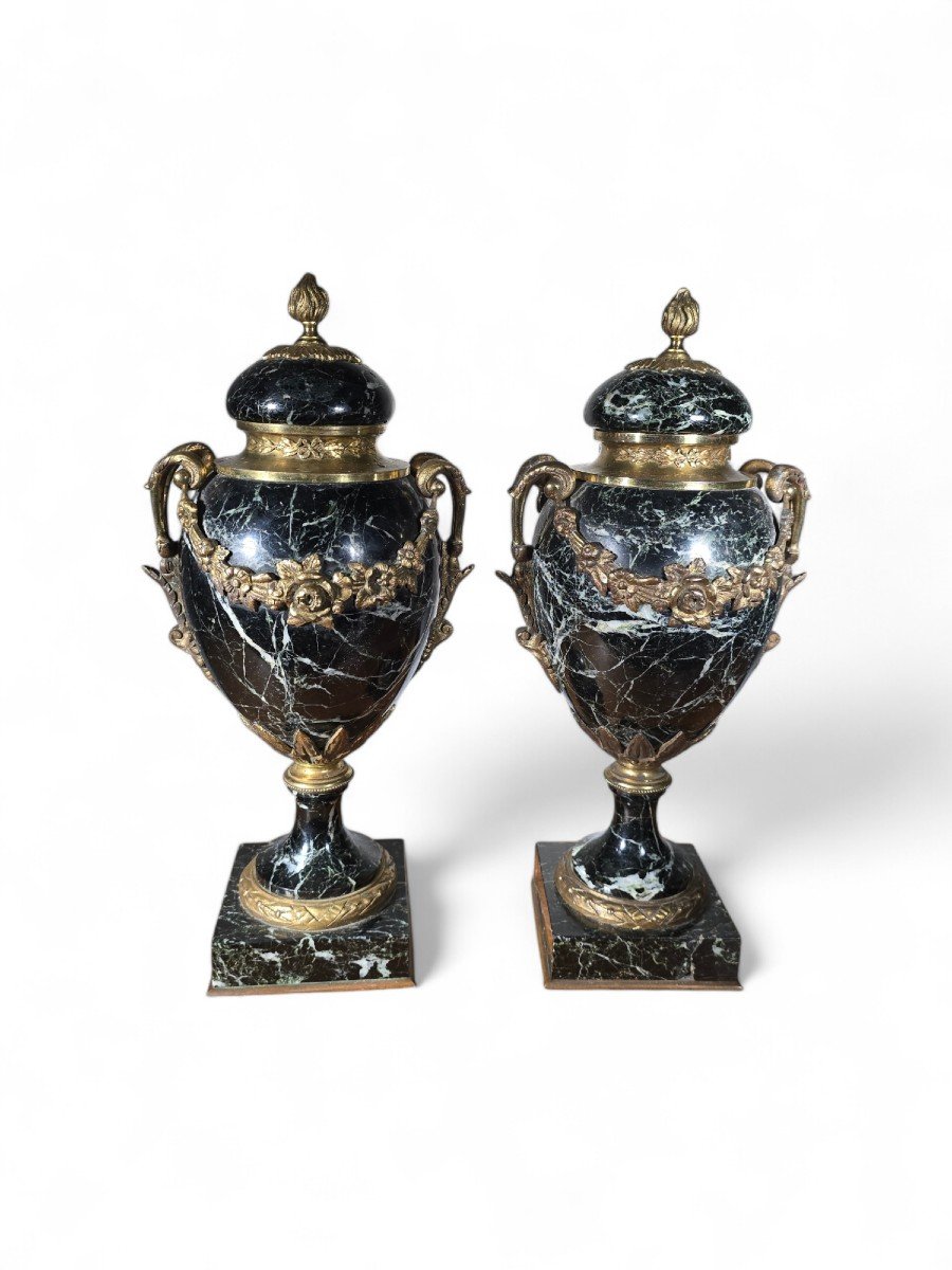 Pair Of French Marble Vases With Gilt Bronze Decorations, 19th Century-photo-3