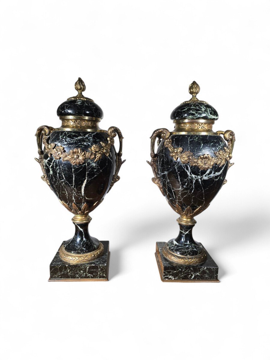 Pair Of French Marble Vases With Gilt Bronze Decorations, 19th Century-photo-4