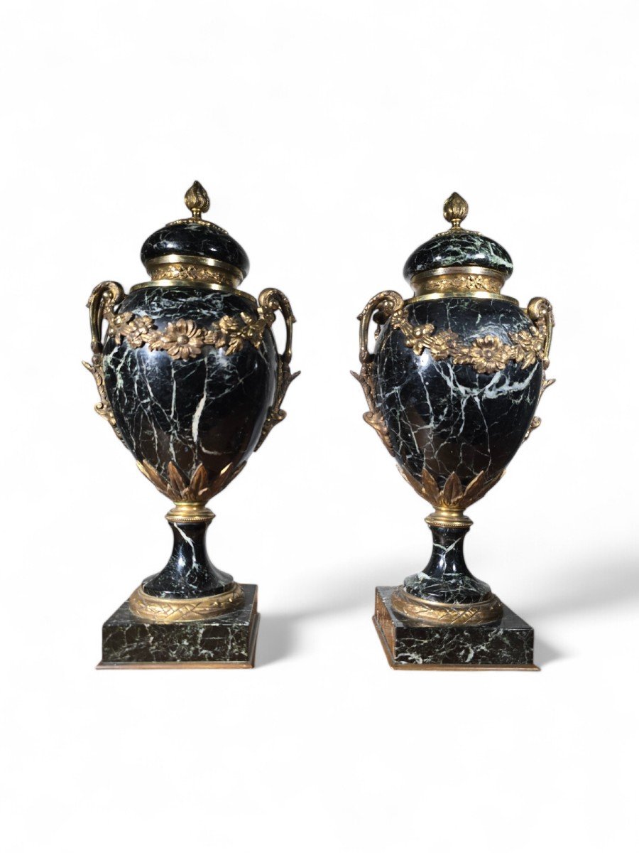 Pair Of French Marble Vases With Gilt Bronze Decorations, 19th Century-photo-5