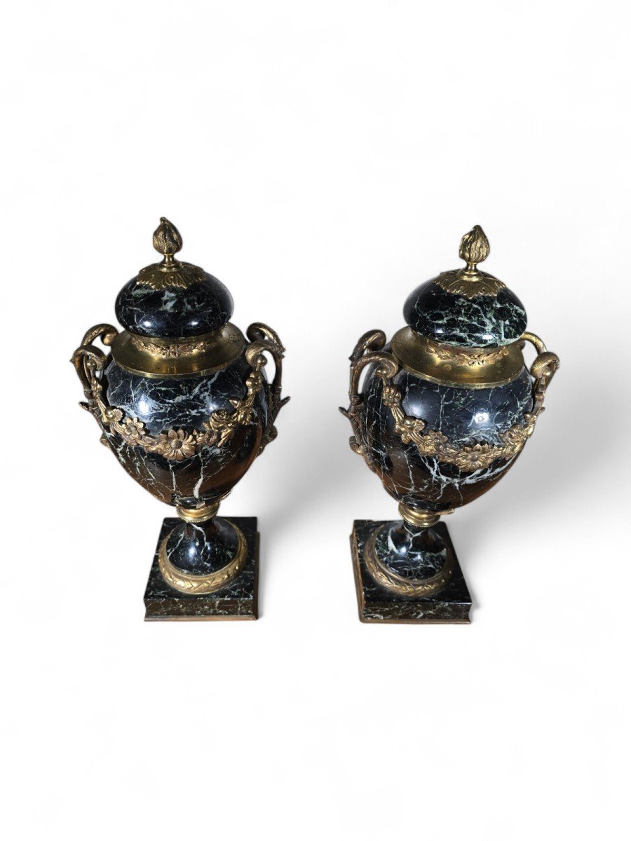 Pair Of French Marble Vases With Gilt Bronze Decorations, 19th Century-photo-6