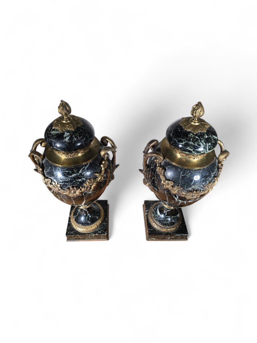 Pair Of French Marble Vases With Gilt Bronze Decorations, 19th Century-photo-7