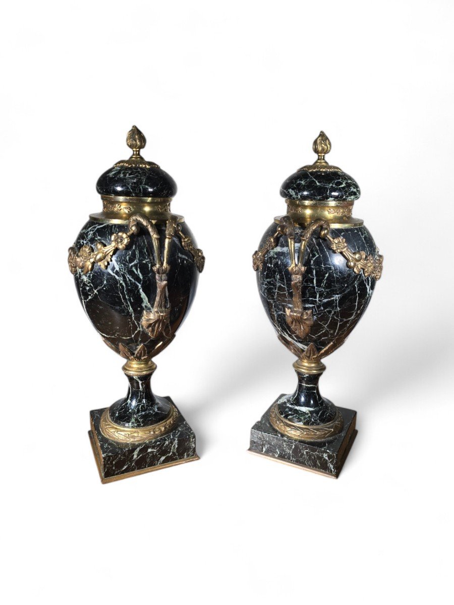 Paire De Vases Français En Marbre à Décorations En Bronze Doré, 19ème Siècle-photo-8