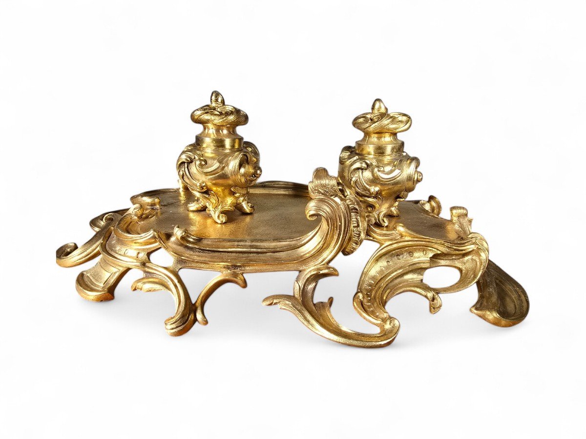 French Baroque Style Inkwell, 19th Century-photo-5