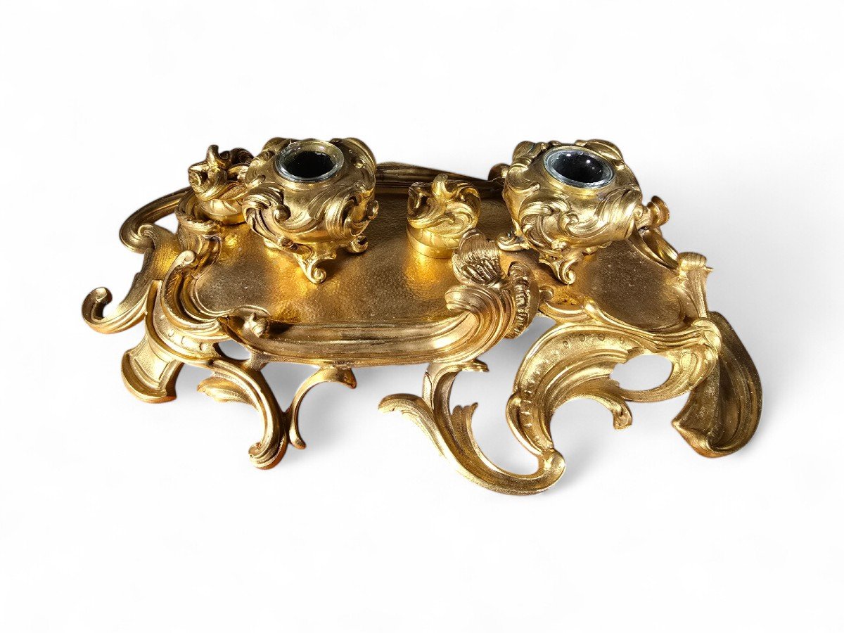 French Baroque Style Inkwell, 19th Century-photo-6