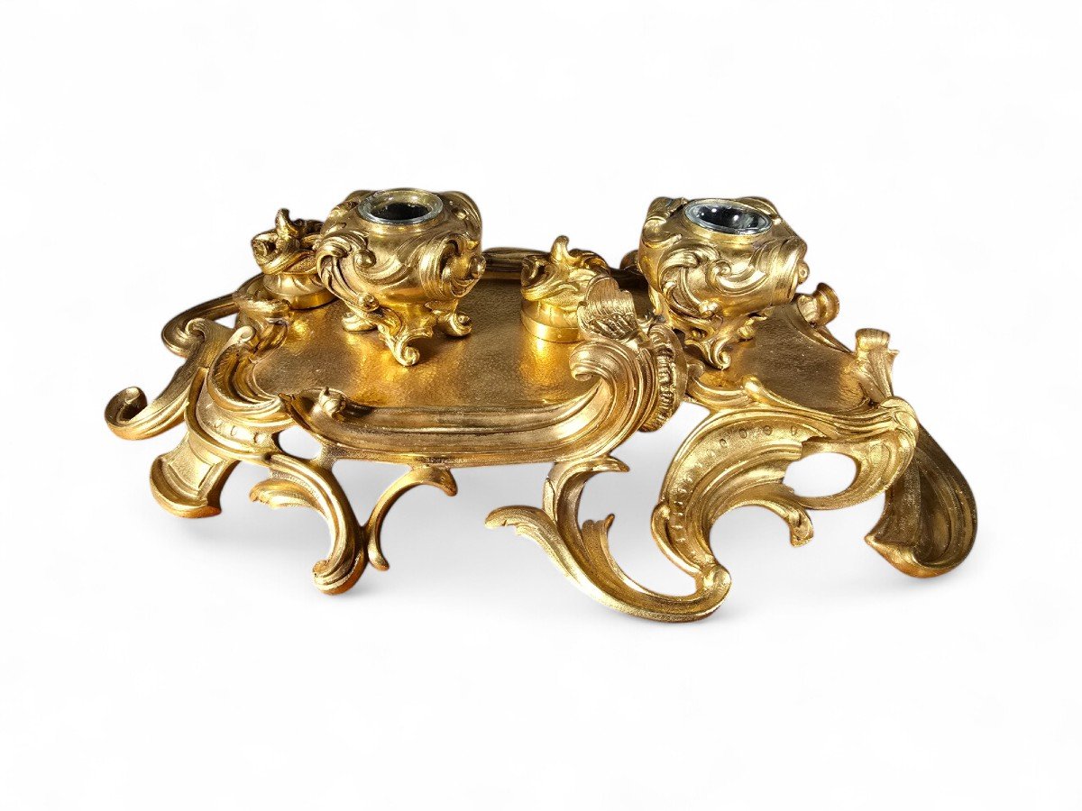 French Baroque Style Inkwell, 19th Century-photo-7