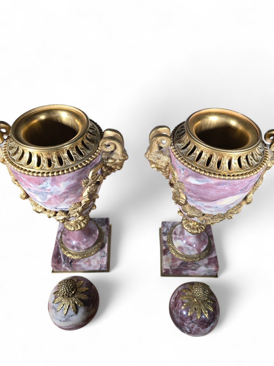 Pair Of 19th Century French Gilt Bronze And Marble Vases-photo-5