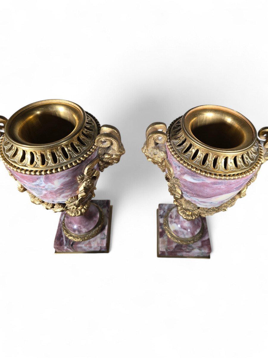 Pair Of 19th Century French Gilt Bronze And Marble Vases-photo-6